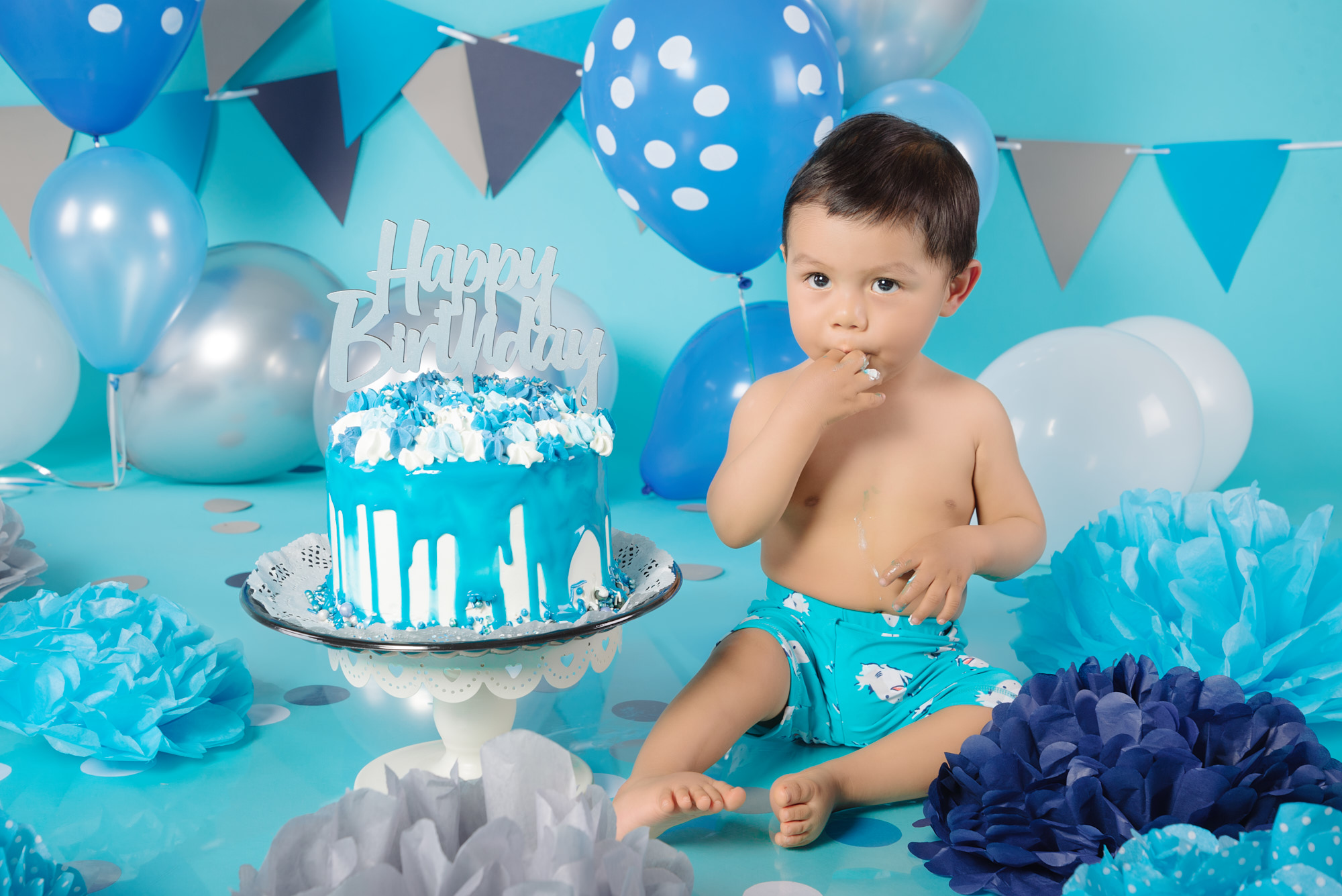 Conjunto de cumpleaños niños 1 año regalo primer cumpleaños bebé smash cake  niños animalitos (AZUL) : : Productos Handmade